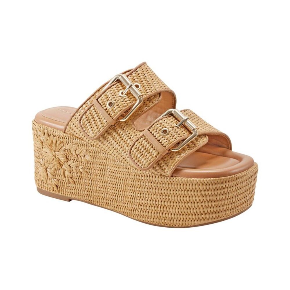 Marc Fisher Woven Tan Platform Sandal with Buckles
